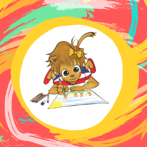 Löwen Illustration: Leonie liegt auf dem Boden und malt